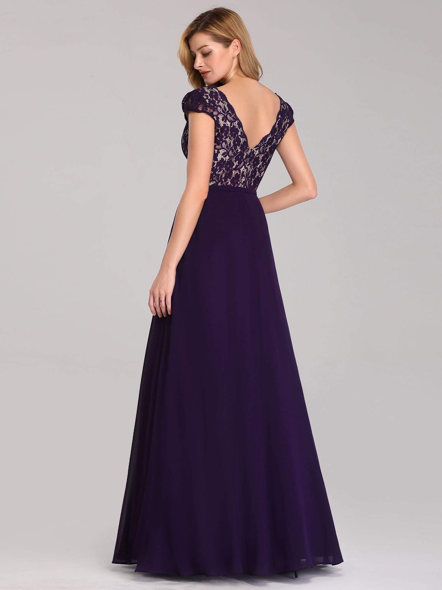 COLOR=Dark Purple | Long Evening Dress With Lace Bust-Dark Purple 2 COLOR=Dark Purple | Long Evening Dress With Lace Bust-Dark Purple 2