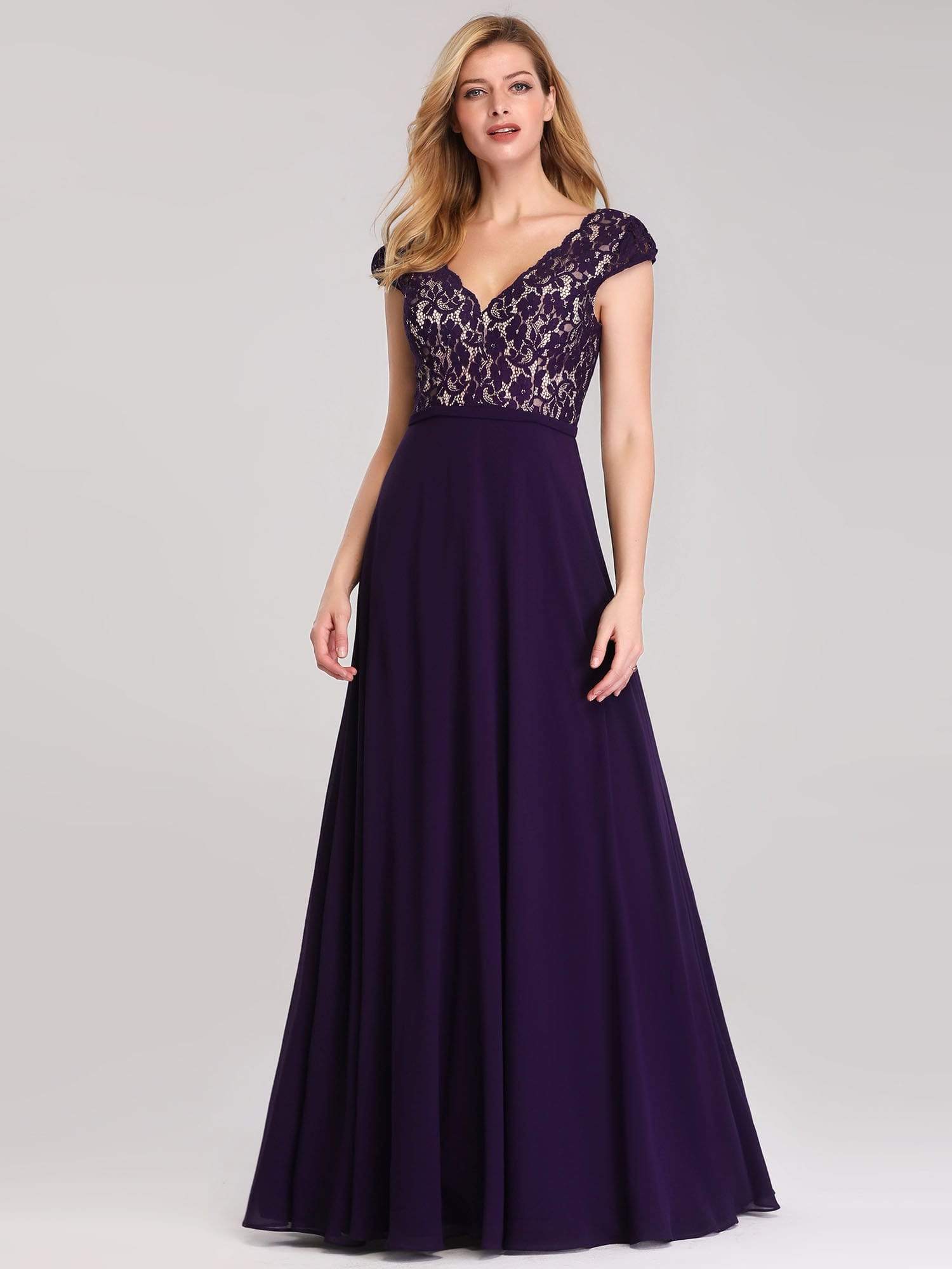 COLOR=Dark Purple | Long Evening Dress With Lace Bust-Dark Purple 4 COLOR=Dark Purple | Long Evening Dress With Lace Bust-Dark Purple 4