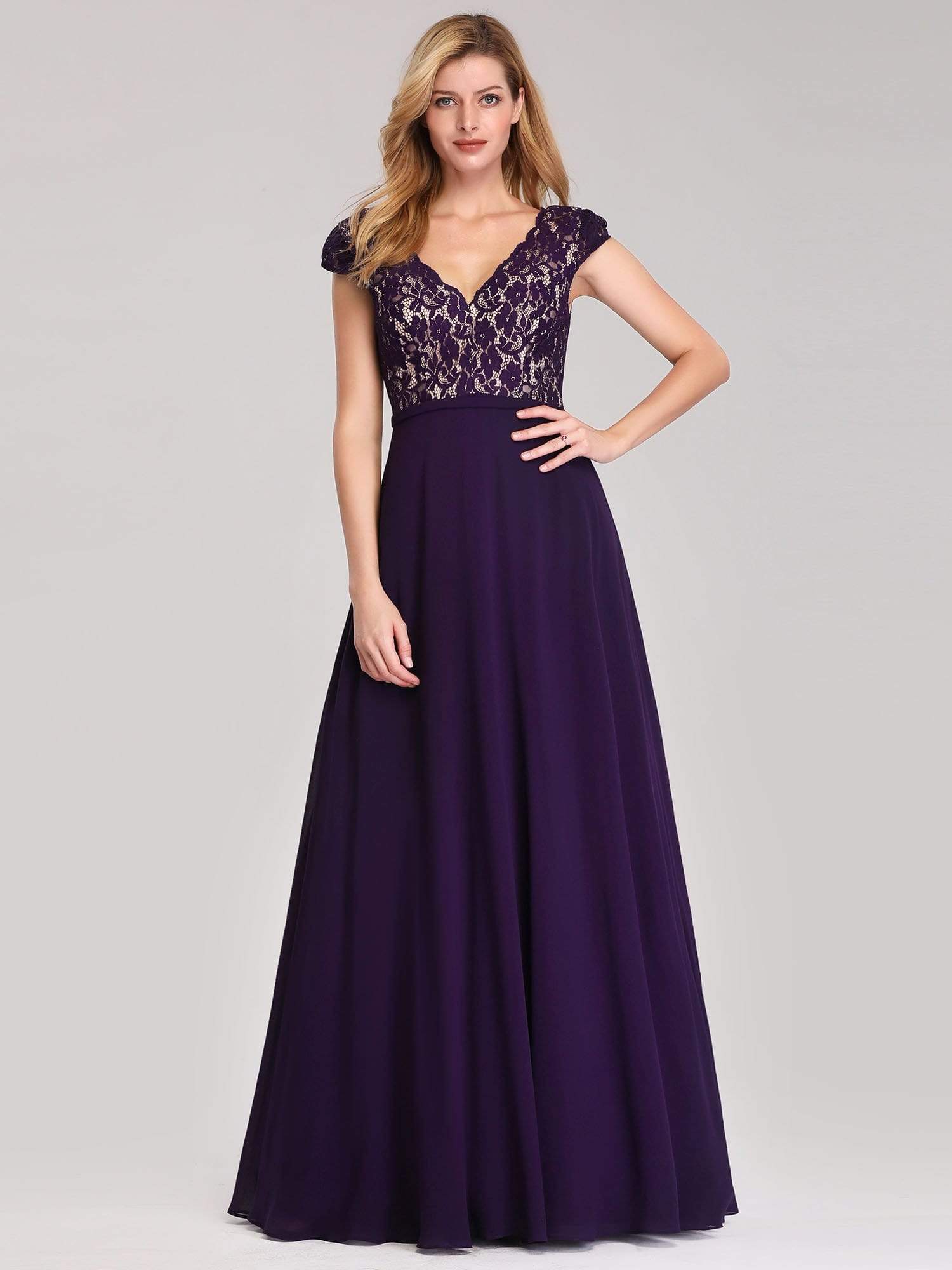COLOR=Dark Purple | Long Evening Dress With Lace Bust-Dark Purple 1 COLOR=Dark Purple | Long Evening Dress With Lace Bust-Dark Purple 1