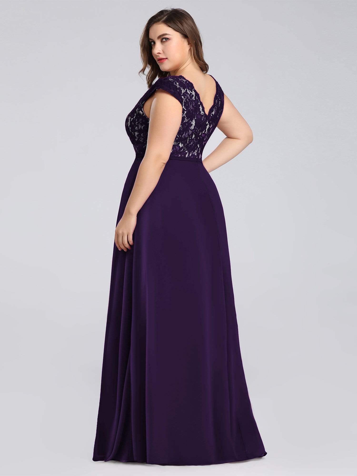 COLOR=Dark Purple | Long Evening Dress With Lace Bust-Dark Purple 7 COLOR=Dark Purple | Long Evening Dress With Lace Bust-Dark Purple 7