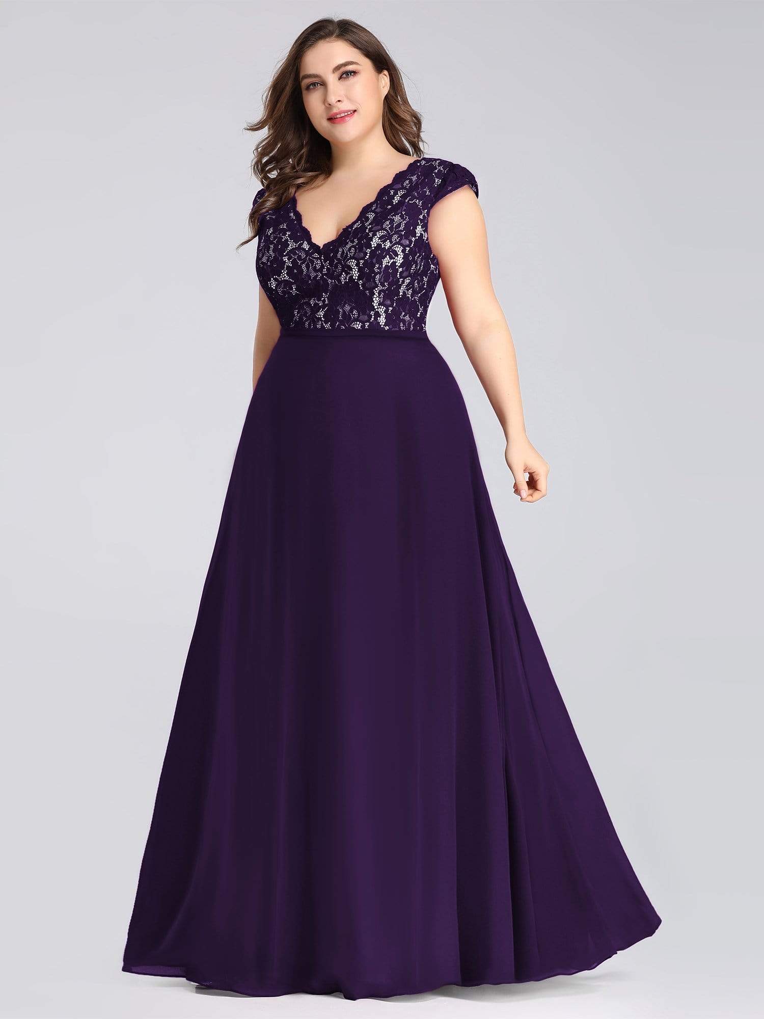 COLOR=Dark Purple | Plus Size Long Evening Dress With Lace Bust-Dark Purple 3 COLOR=Dark Purple | Plus Size Long Evening Dress With Lace Bust-Dark Purple 3