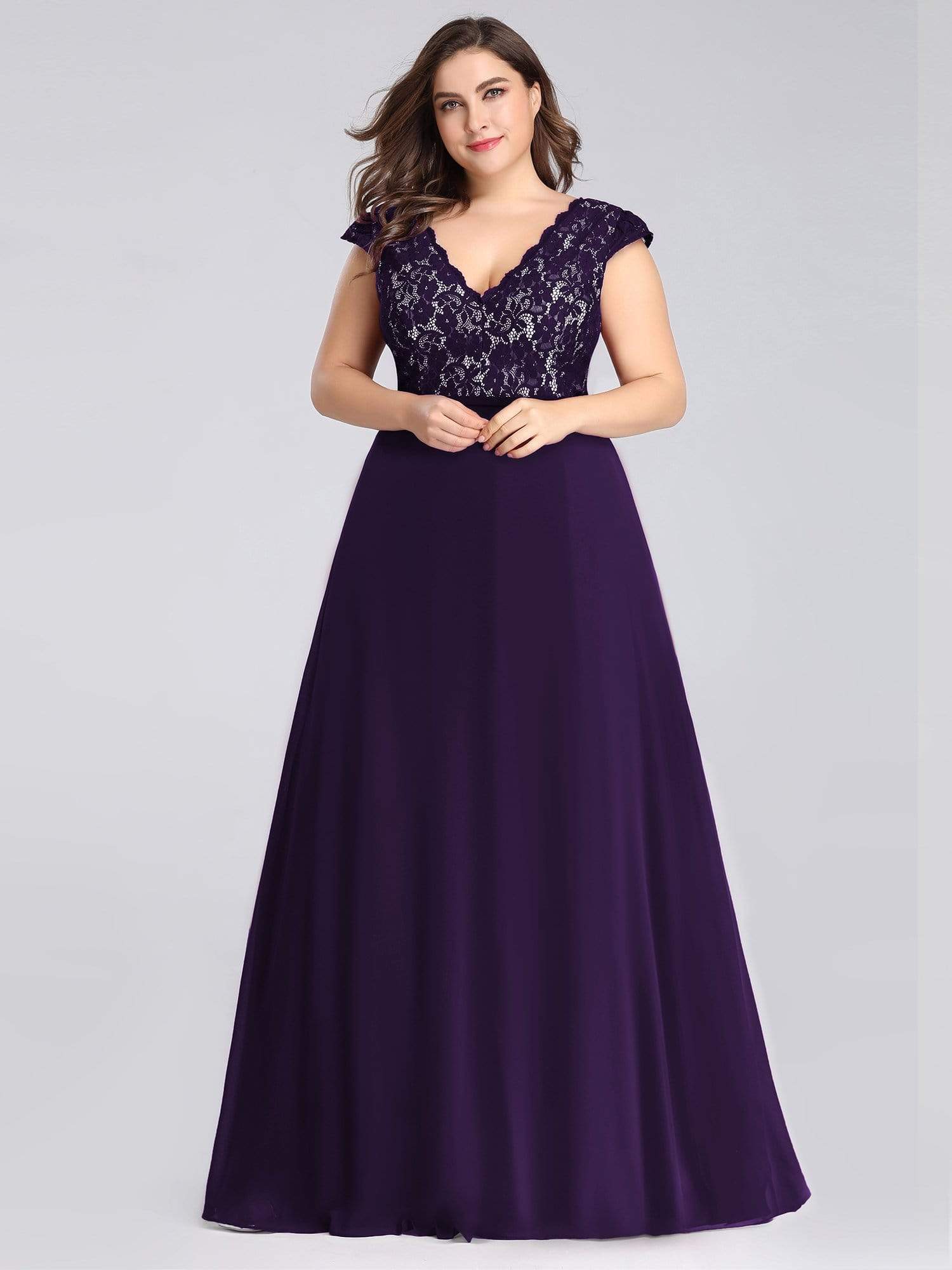 COLOR=Dark Purple | Plus Size Long Evening Dress With Lace Bust-Dark Purple 4 COLOR=Dark Purple | Plus Size Long Evening Dress With Lace Bust-Dark Purple 4