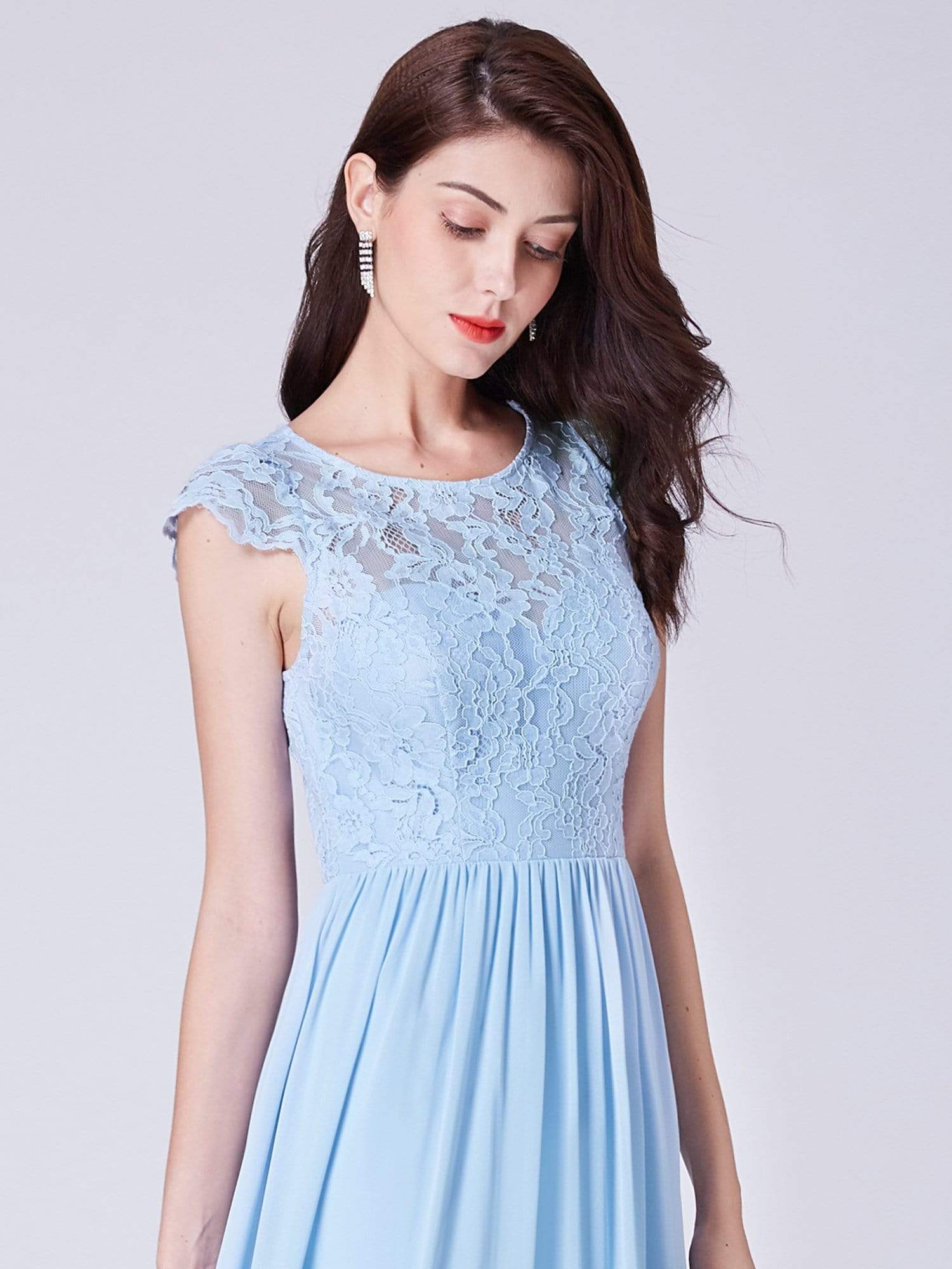 Color=Sky Blue | Long Bridesmaids Dress With Lace Bodice-Sky Blue 6 Color=Sky Blue | Long Bridesmaids Dress With Lace Bodice-Sky Blue 6