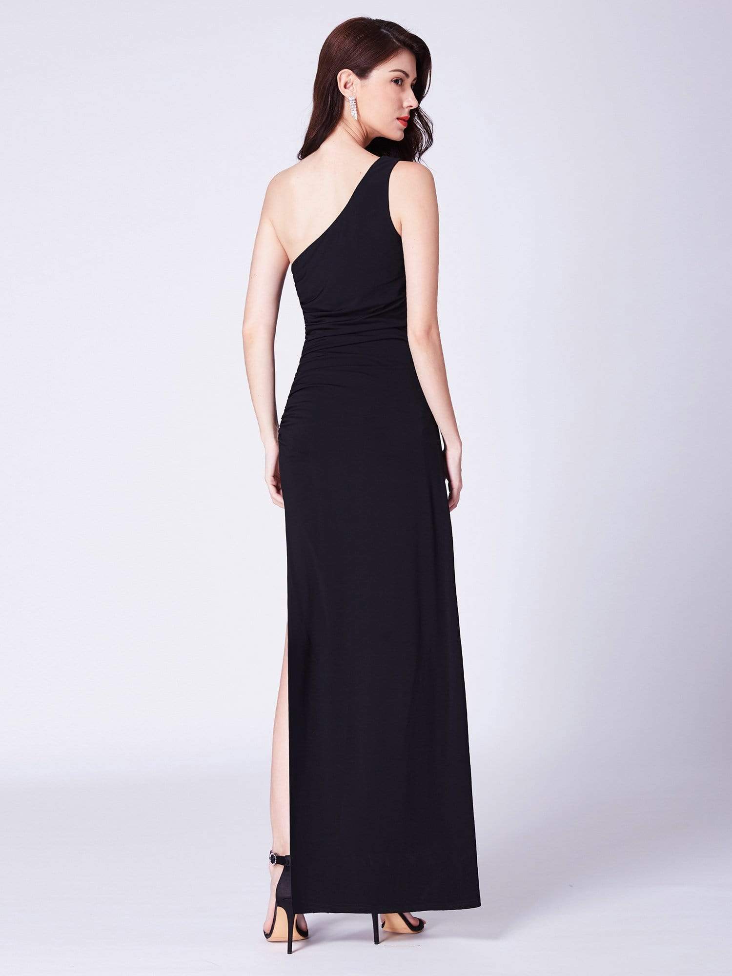 Color=Black | Long Black One Shoulder Evening Dress-Black 3 Color=Black | Long Black One Shoulder Evening Dress-Black 3