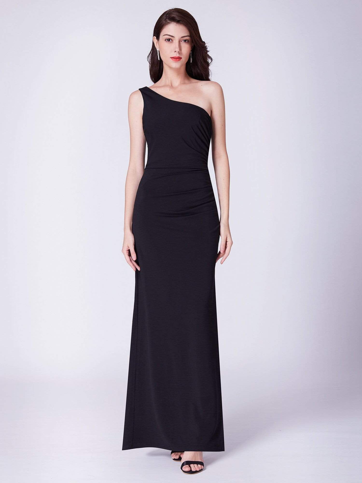 Color=Black | Long Black One Shoulder Evening Dress-Black 5 Color=Black | Long Black One Shoulder Evening Dress-Black 5