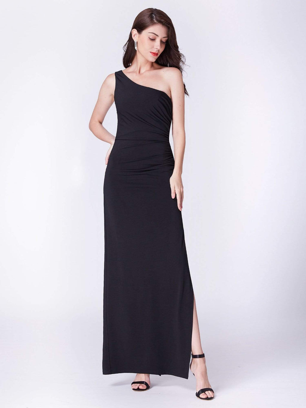 Long Black One Shoulder Evening Dress
