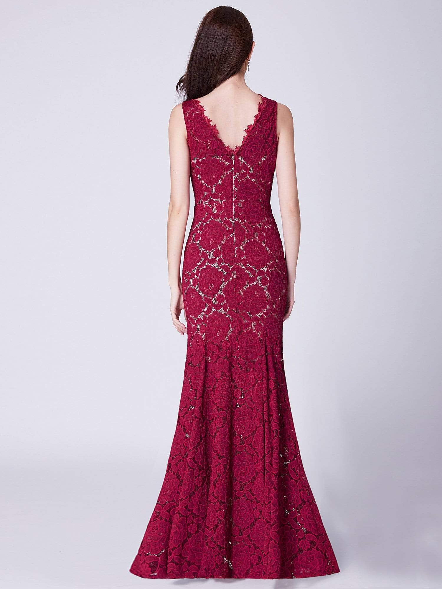 Color=Burgundy | Floor Length Lace Mermaid Evening Gown-Burgundy 3 Color=Burgundy | Floor Length Lace Mermaid Evening Gown-Burgundy 3