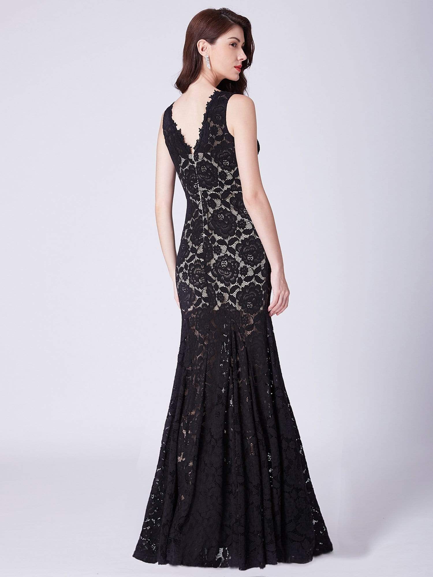 Color=Black | Floor Length Lace Mermaid Evening Gown-Black 3 Color=Black | Floor Length Lace Mermaid Evening Gown-Black 3