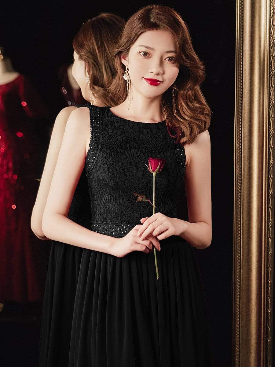 Color=Black | Sleeveless High Collar Long A Line Evening Dress-Black 3 Color=Black | Sleeveless High Collar Long A Line Evening Dress-Black 3