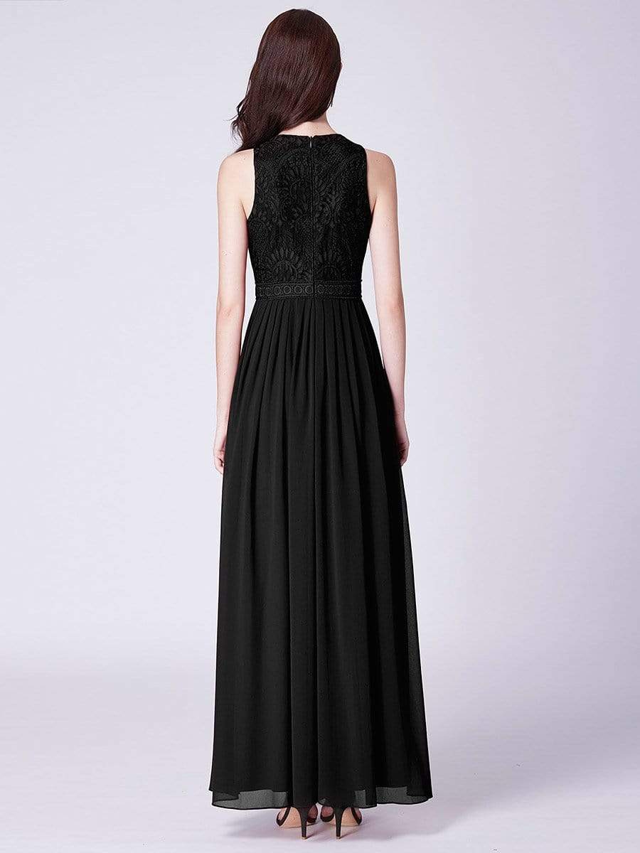 Color=Black | Sleeveless High Collar Long A Line Evening Dress-Black 2 Color=Black | Sleeveless High Collar Long A Line Evening Dress-Black 2