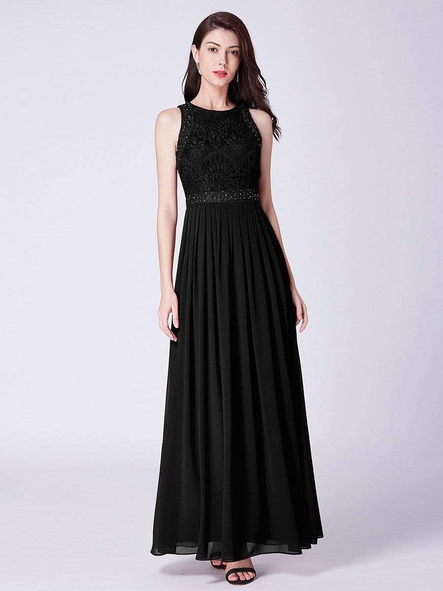 Color=Black | Sleeveless High Collar Long A Line Evening Dress-Black 1 Color=Black | Sleeveless High Collar Long A Line Evening Dress-Black 1