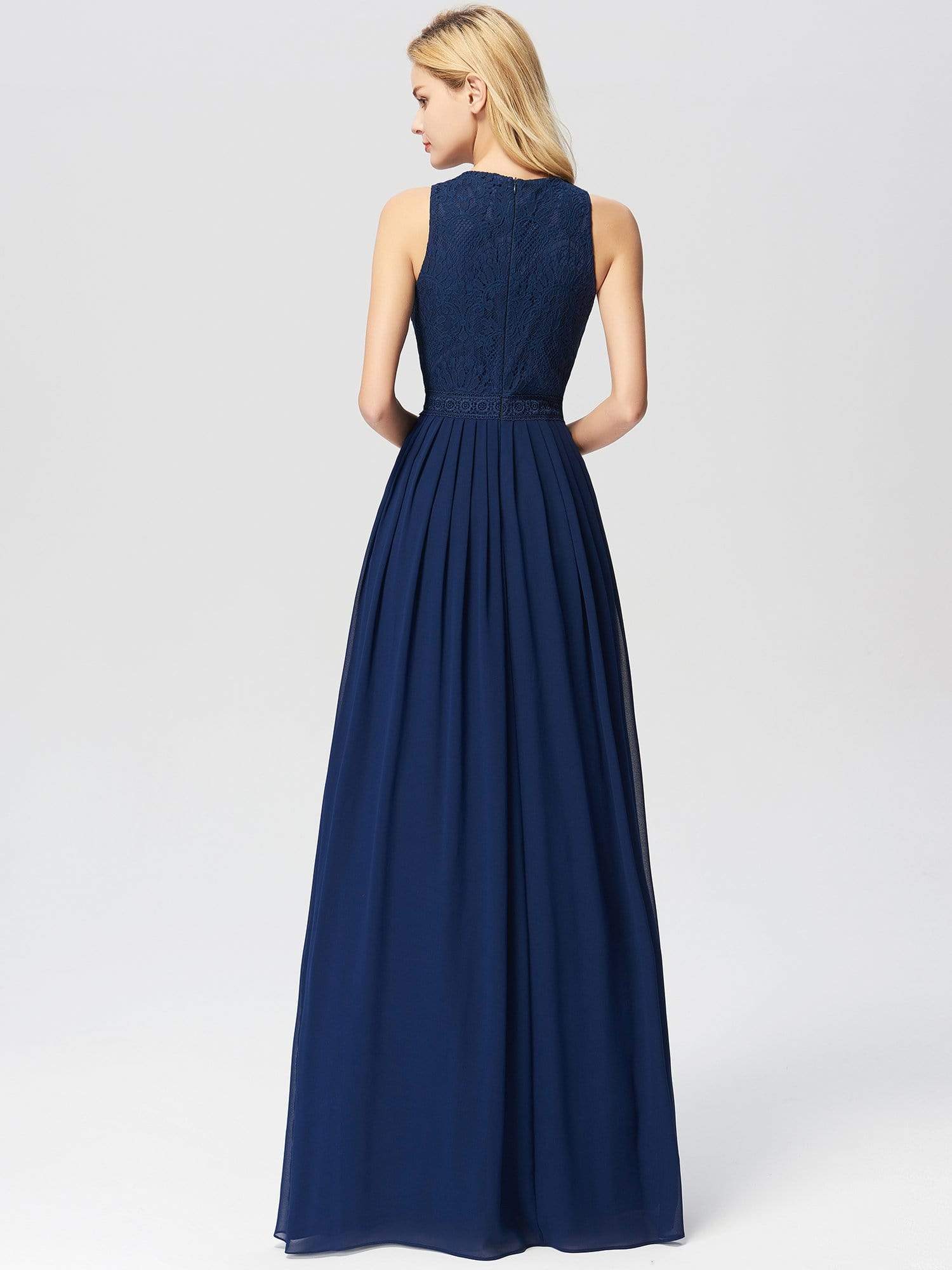 Color=Navy Blue | Sleeveless High Collar Long A Line Evening Dress-Navy Blue 5 Color=Navy Blue | Sleeveless High Collar Long A Line Evening Dress-Navy Blue 5