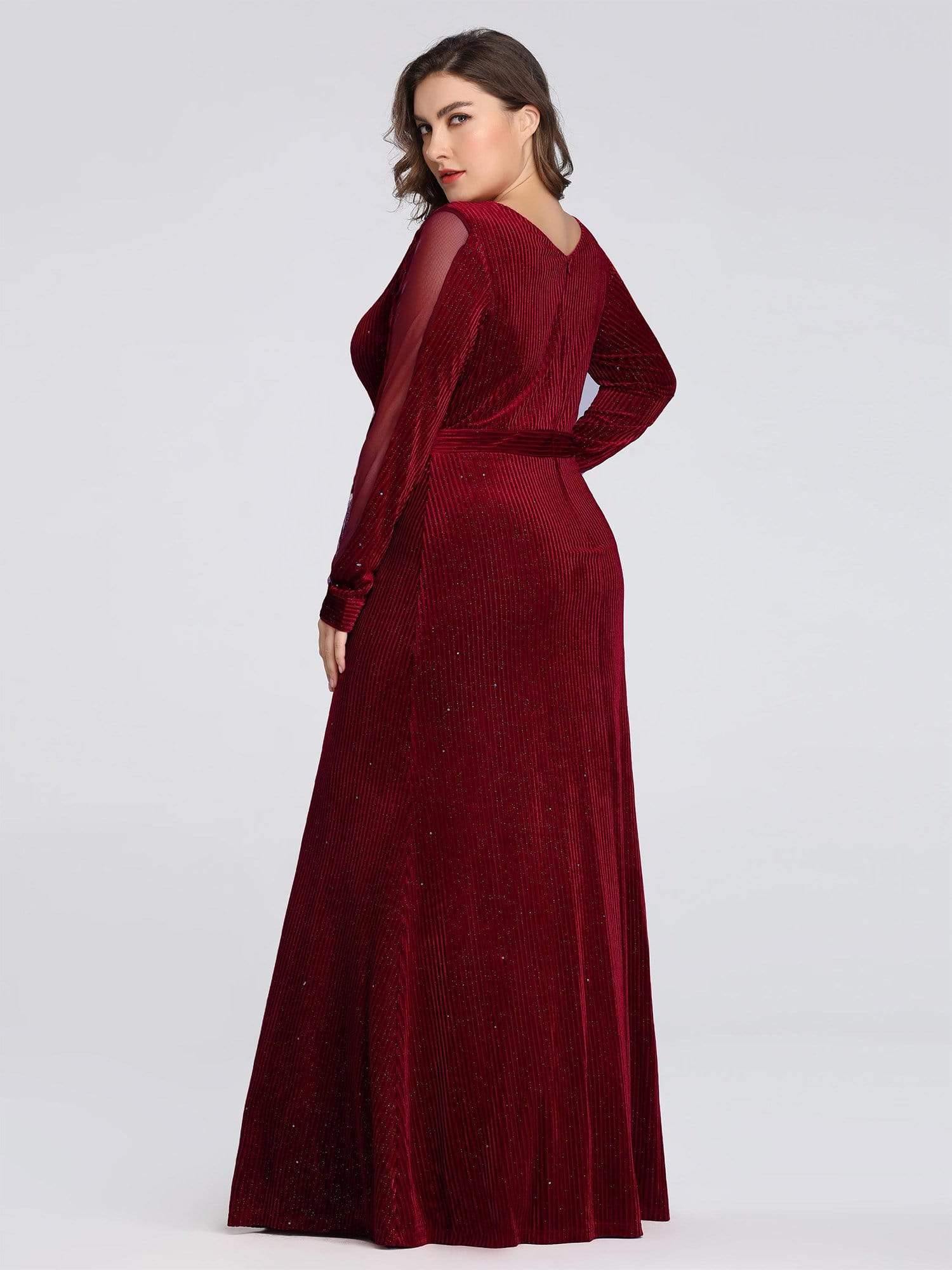 COLOR=Burgundy | Shimmery Evening Dress With Long Sleeves-Burgundy 7 COLOR=Burgundy | Shimmery Evening Dress With Long Sleeves-Burgundy 7
