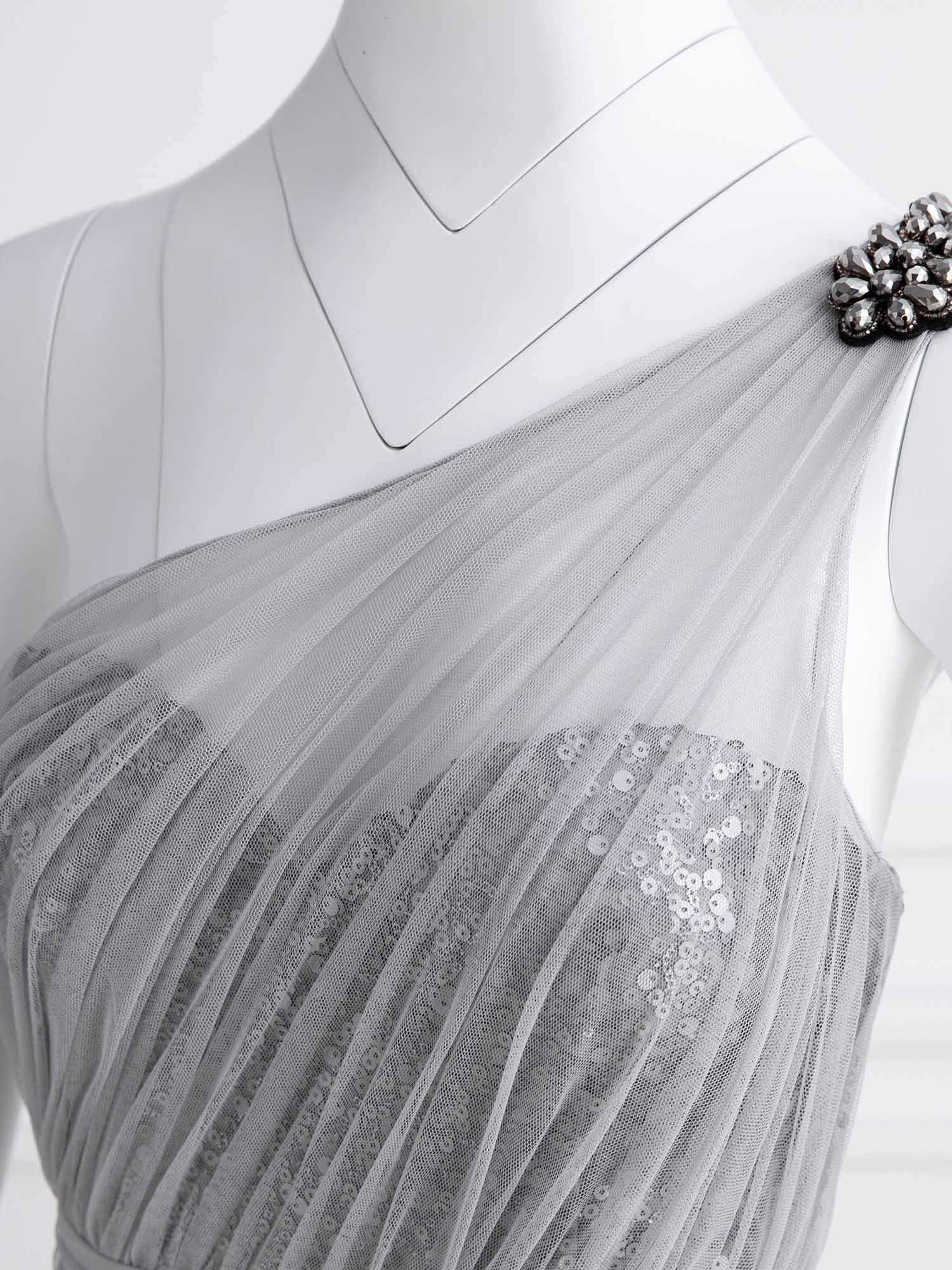Color=Grey | Long One Shoulder Tulle Party Dress-Grey 9 Color=Grey | Long One Shoulder Tulle Party Dress-Grey 9