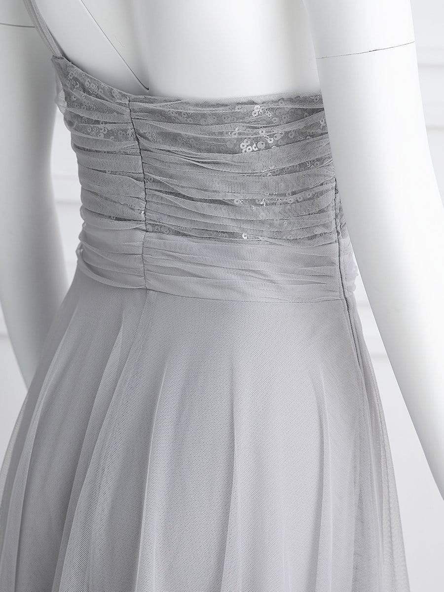 Color=Grey | Long One Shoulder Tulle Party Dress-Grey 10 Color=Grey | Long One Shoulder Tulle Party Dress-Grey 10