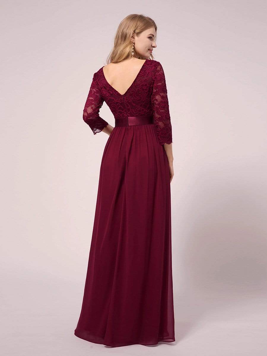 Color=Burgundy | See-Through Floor Length Lace Dress With Half Sleeve-Burgundy 5 Color=Burgundy | See-Through Floor Length Lace Dress With Half Sleeve-Burgundy 5