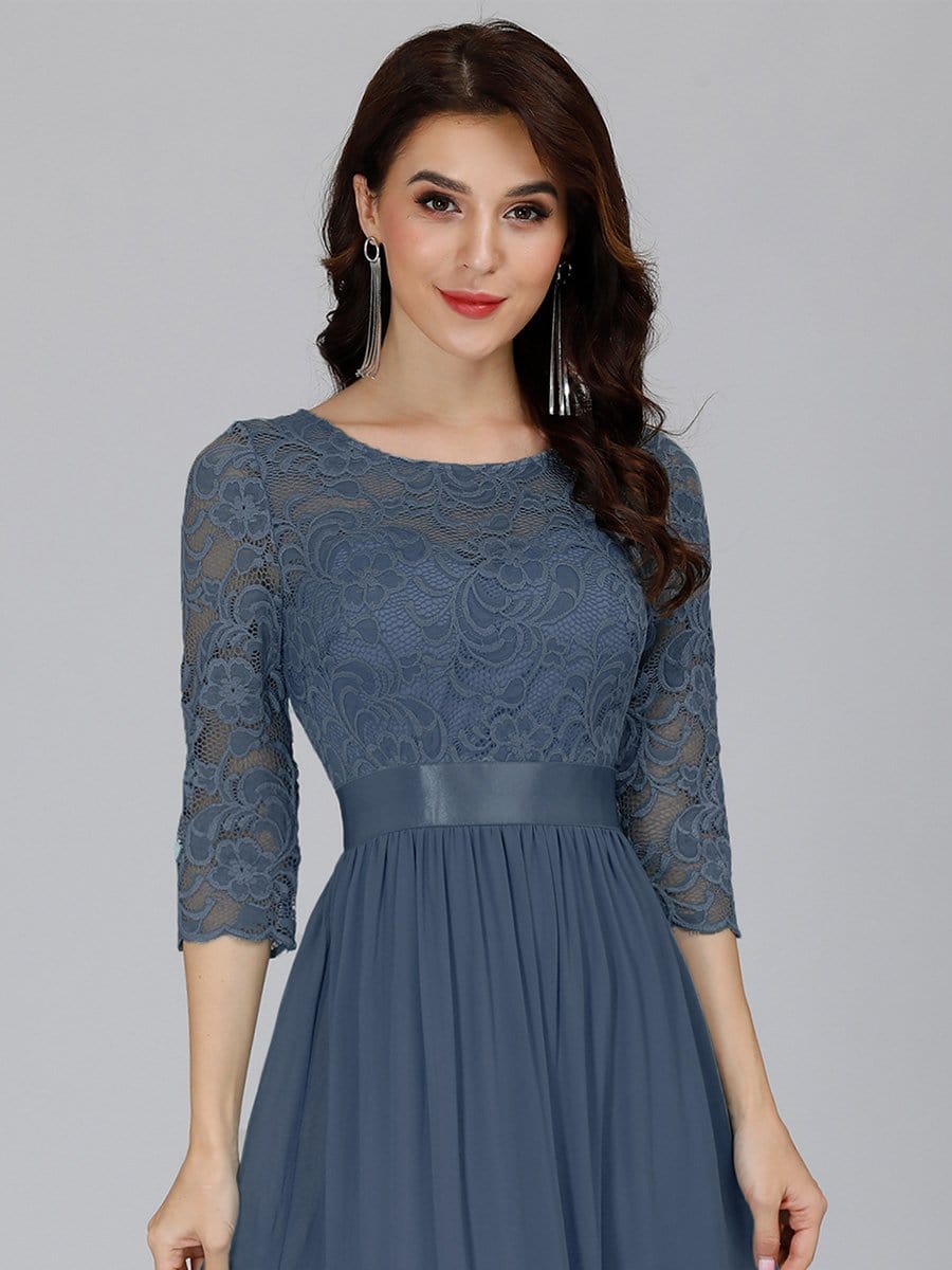 COLOR=Dusty Navy | See-Through Floor Length Lace Evening Dress With Half Sleeve-Dusty Navy 3 COLOR=Dusty Navy | See-Through Floor Length Lace Evening Dress With Half Sleeve-Dusty Navy 3