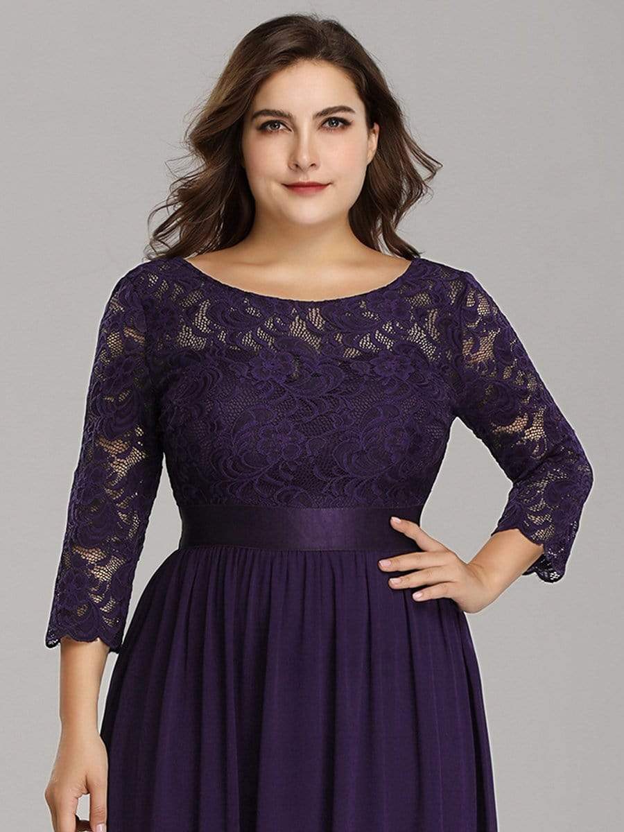 COLOR=Dark Purple | See-Through Floor Length Lace Evening Dress With Half Sleeve-Dark Purple 5 COLOR=Dark Purple | See-Through Floor Length Lace Evening Dress With Half Sleeve-Dark Purple 5