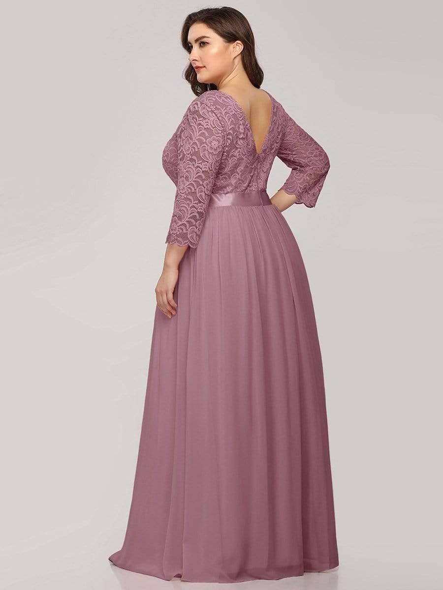 COLOR=Purple Orchid | See-Through Floor Length Lace Evening Dress With Half Sleeve-Purple Orchid 7 COLOR=Purple Orchid | See-Through Floor Length Lace Evening Dress With Half Sleeve-Purple Orchid 7