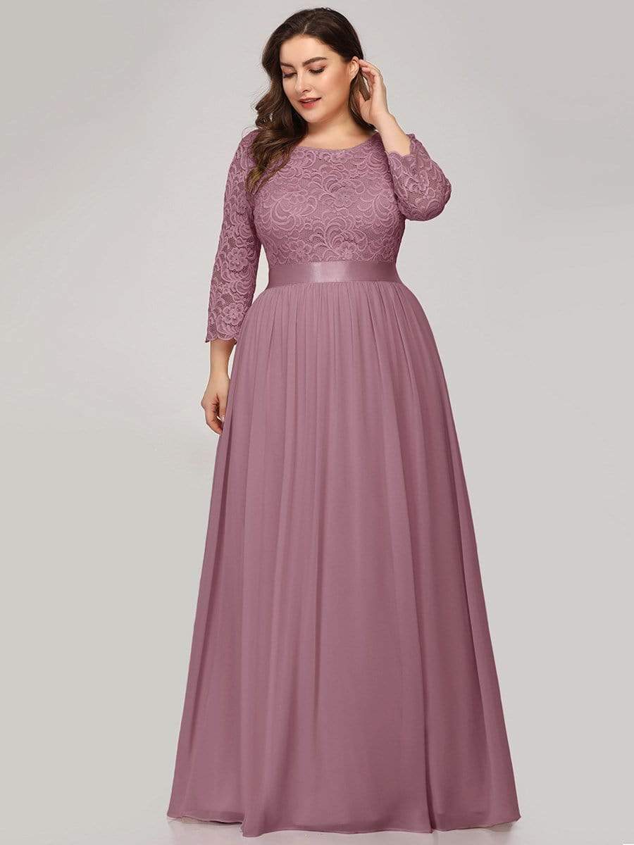 Color=Purple Orchid | Plus Size See-Through Floor Length Lace Evening Dress With Half Sleeve-Purple Orchid 4 Color=Purple Orchid | Plus Size See-Through Floor Length Lace Evening Dress With Half Sleeve-Purple Orchid 4