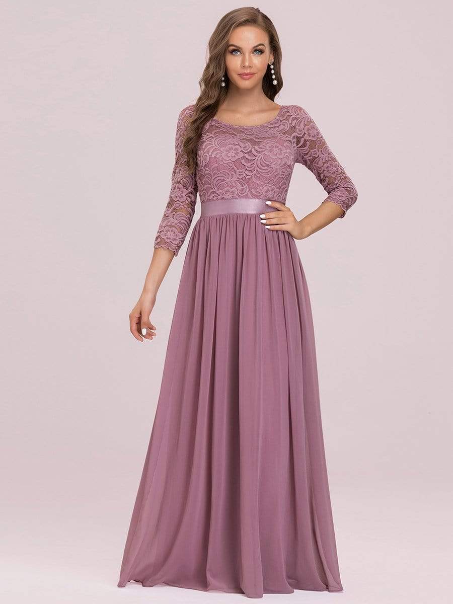 COLOR=Purple Orchid | See-Through Floor Length Lace Evening Dress With Half Sleeve-Purple Orchid 4 COLOR=Purple Orchid | See-Through Floor Length Lace Evening Dress With Half Sleeve-Purple Orchid 4