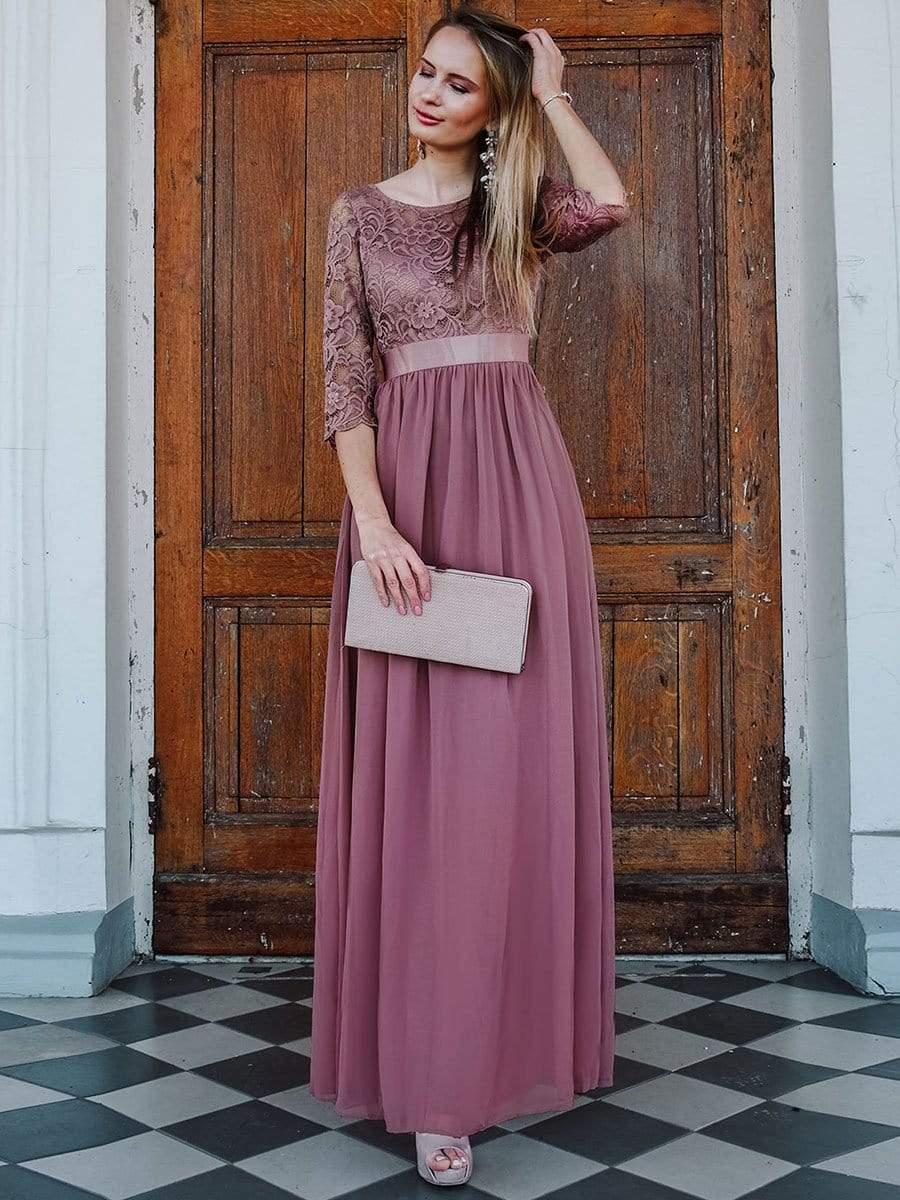 COLOR=Purple Orchid | See-Through Floor Length Lace Evening Dress With Half Sleeve-Purple Orchid 8 COLOR=Purple Orchid | See-Through Floor Length Lace Evening Dress With Half Sleeve-Purple Orchid 8