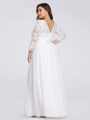 Color=White | Plus Size See-Through Floor Length Lace Evening Dress With Half Sleeve-White 5
