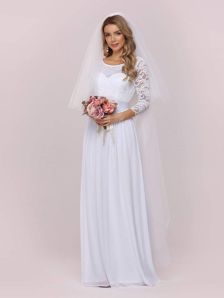 Color=White | Simple Casual Lace & Chiffon Wedding Dress For Bridal-White 7 Color=White | Simple Casual Lace & Chiffon Wedding Dress For Bridal-White 7
