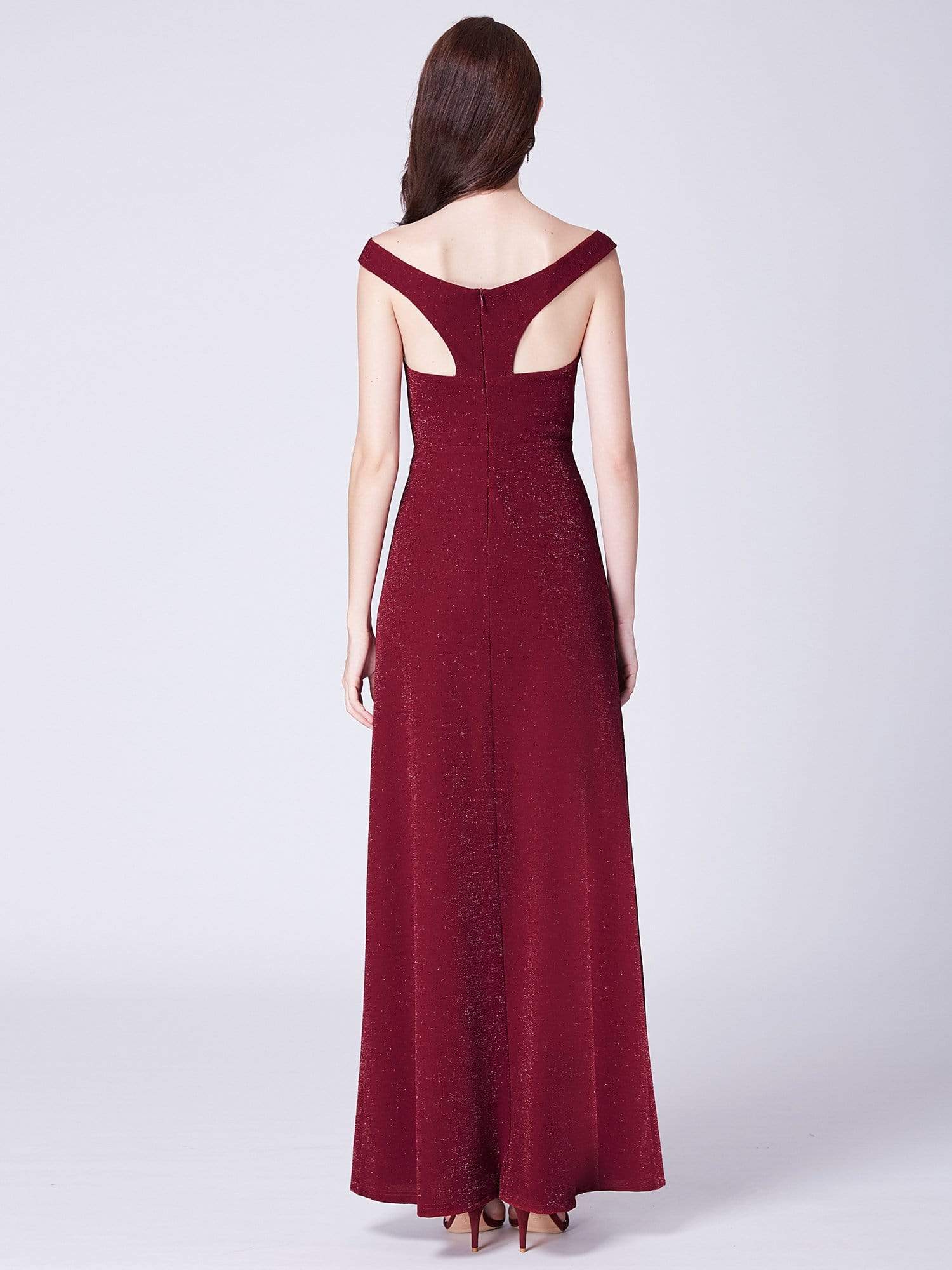 Color=Burgundy | Long Shimmery Off Shoulder Evening Dress-Burgundy 2 Color=Burgundy | Long Shimmery Off Shoulder Evening Dress-Burgundy 2