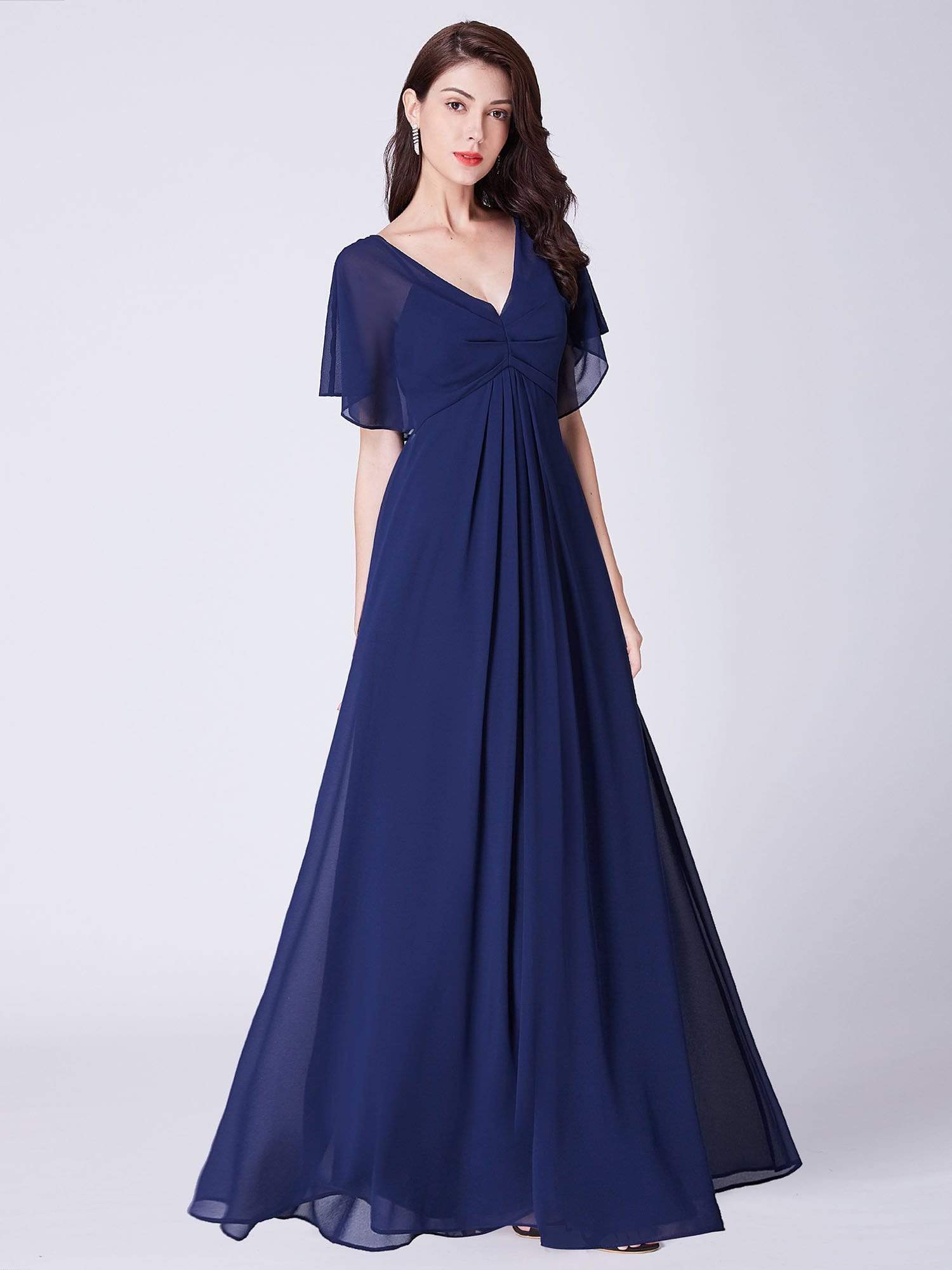 Color=Navy Blue | Long Modest V Neck Evening Dress-Navy Blue 4 Color=Navy Blue | Long Modest V Neck Evening Dress-Navy Blue 4