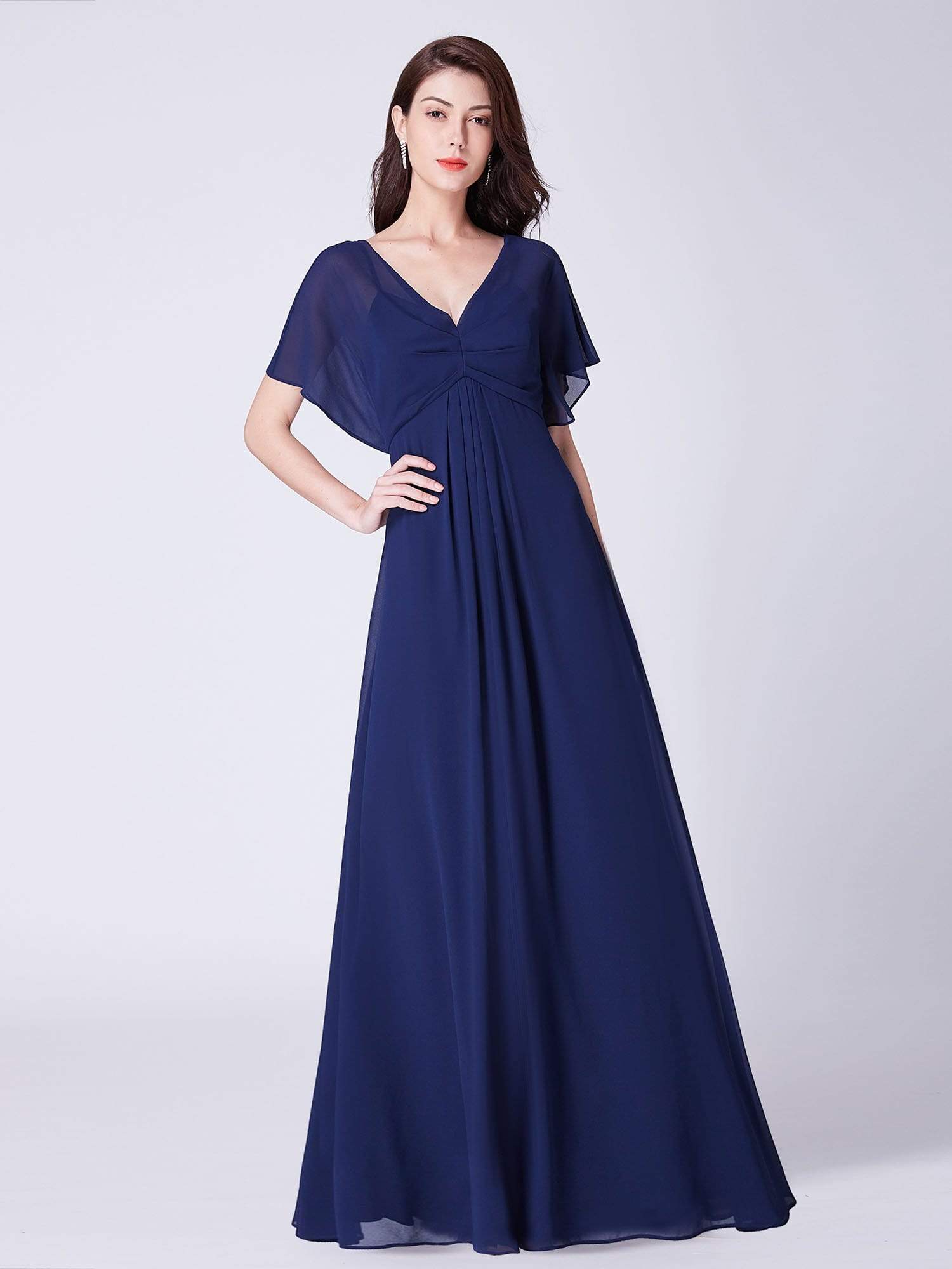 Color=Navy Blue | Long Modest V Neck Evening Dress-Navy Blue 1 Color=Navy Blue | Long Modest V Neck Evening Dress-Navy Blue 1