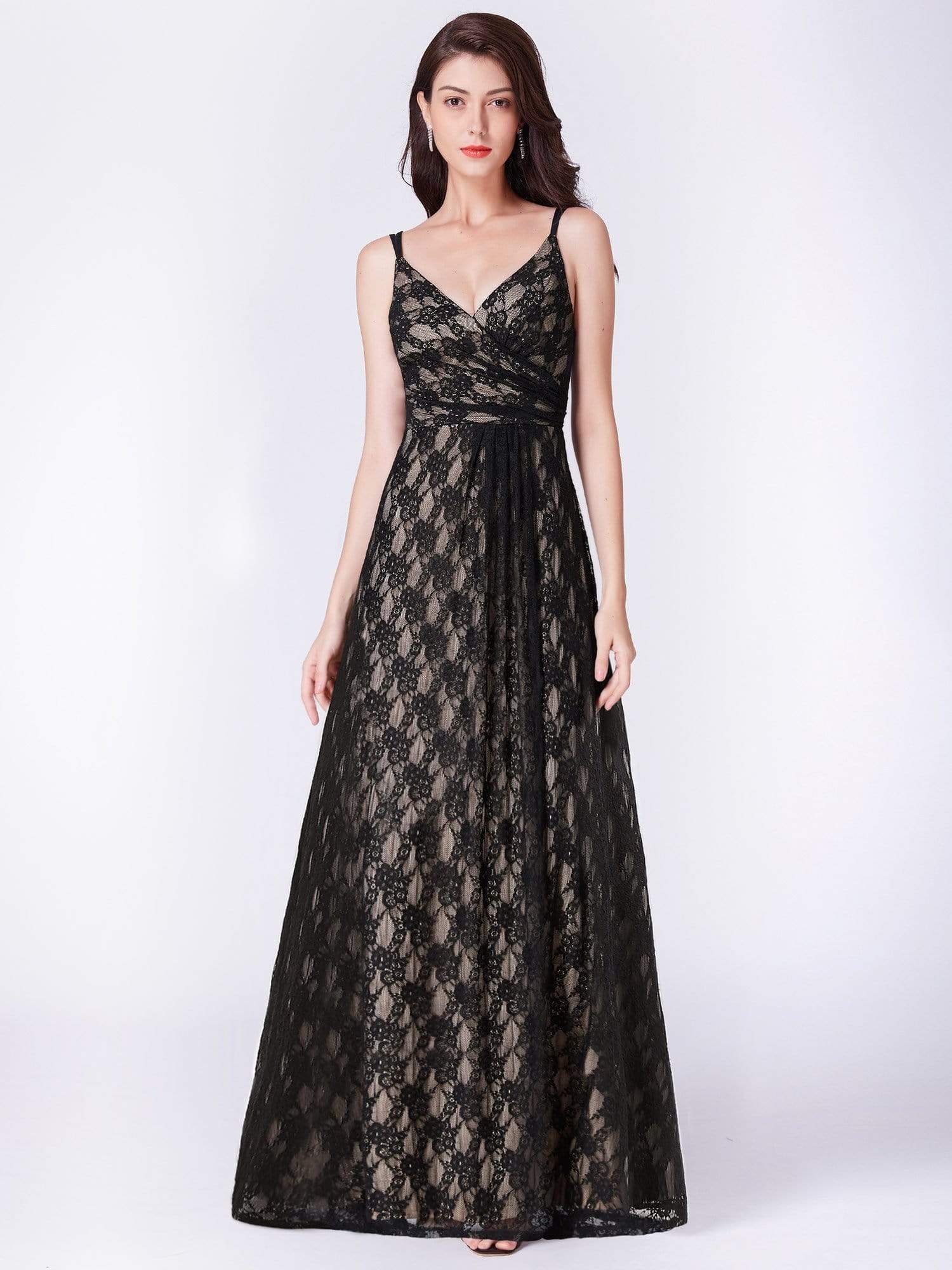 Color=Black | Floor Length Black Lace Evening Dress-Black 4 Color=Black | Floor Length Black Lace Evening Dress-Black 4