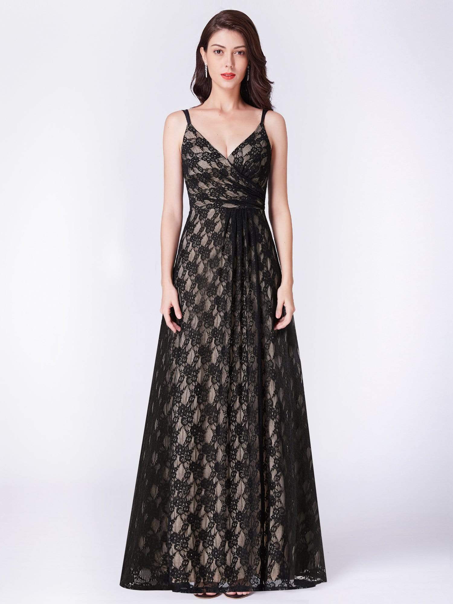 Color=Black | Floor Length Black Lace Evening Dress-Black 1 Color=Black | Floor Length Black Lace Evening Dress-Black 1