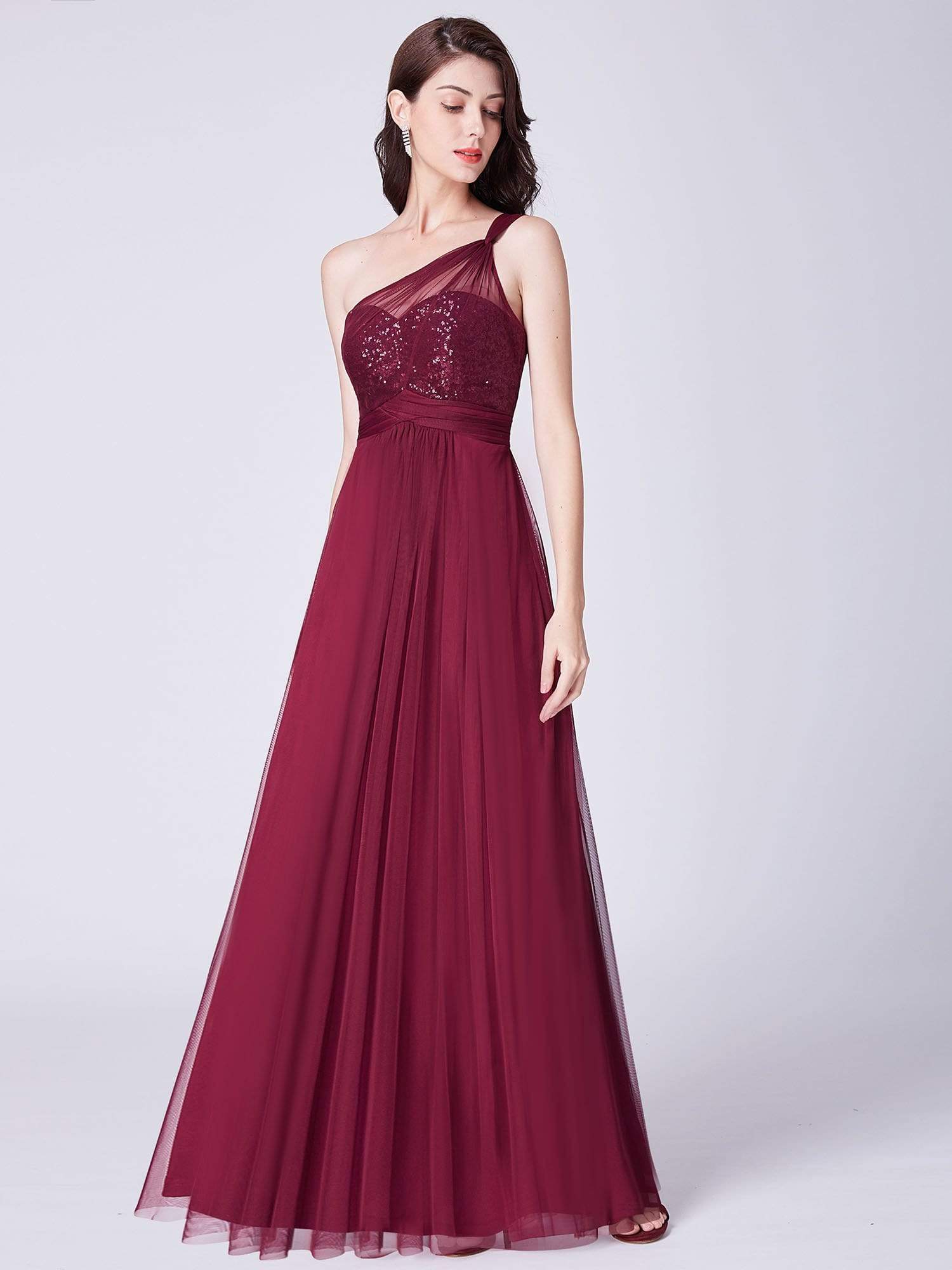 Color=Burgundy | One Shoulder Sequin Evening Party Dress-Burgundy 7 Color=Burgundy | One Shoulder Sequin Evening Party Dress-Burgundy 7
