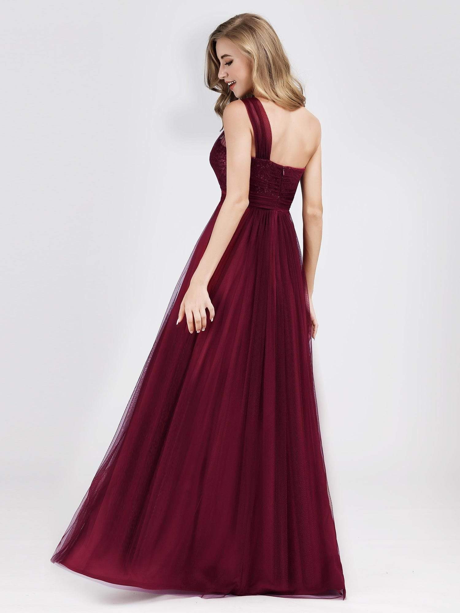 Color=Burgundy | One Shoulder Sequin Evening Party Dress-Burgundy 11 Color=Burgundy | One Shoulder Sequin Evening Party Dress-Burgundy 11