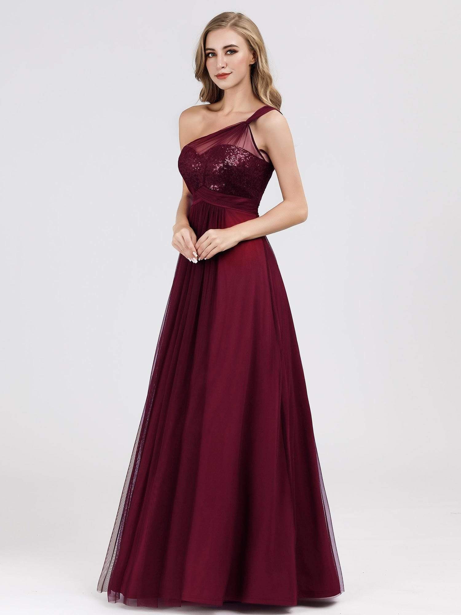 Color=Burgundy | One Shoulder Sequin Evening Party Dress-Burgundy 12 Color=Burgundy | One Shoulder Sequin Evening Party Dress-Burgundy 12