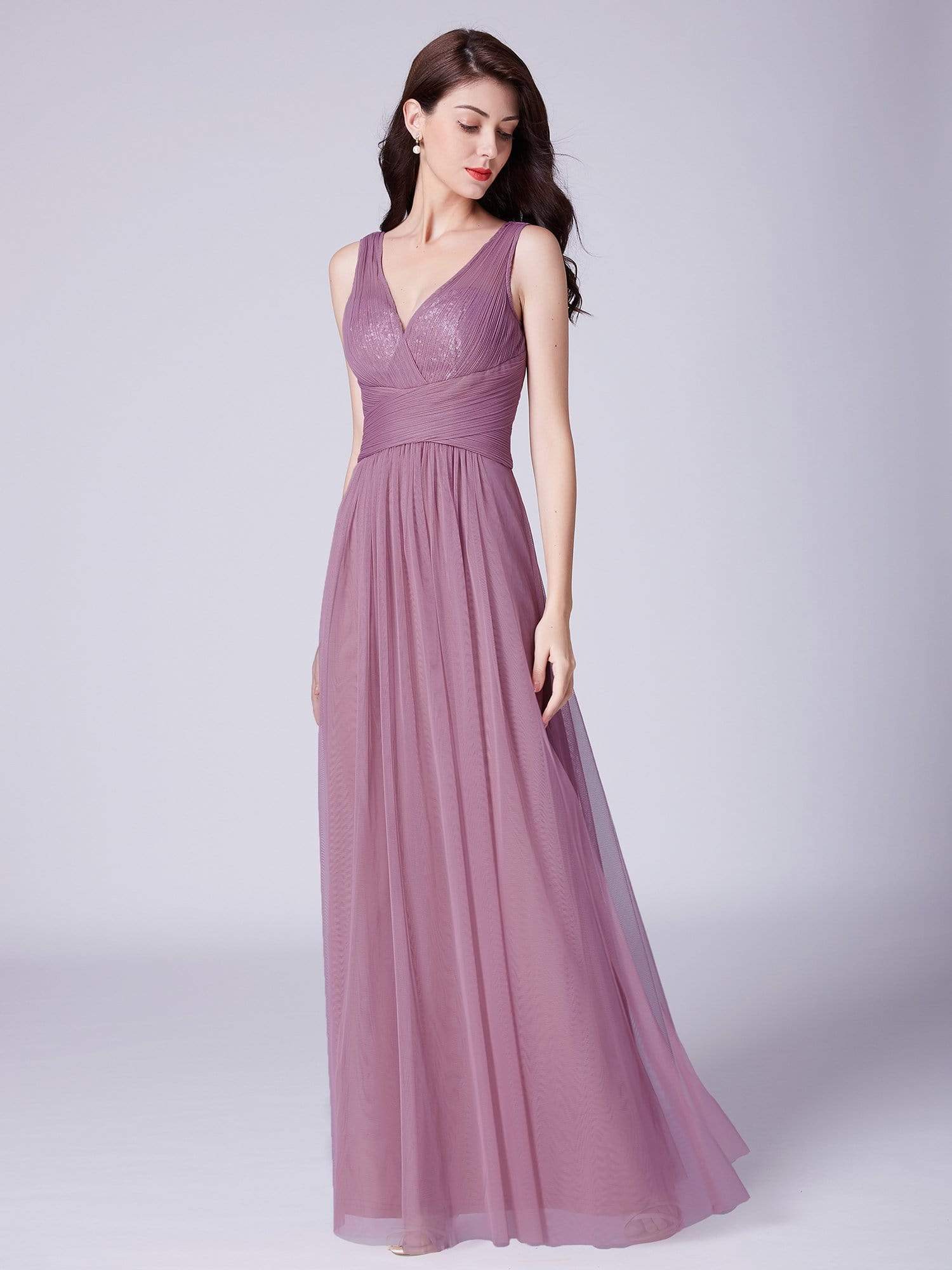 Color=Purple Orchid | V Neck Ruched Waist Long Formal Dress-Purple Orchid 5 Color=Purple Orchid | V Neck Ruched Waist Long Formal Dress-Purple Orchid 5