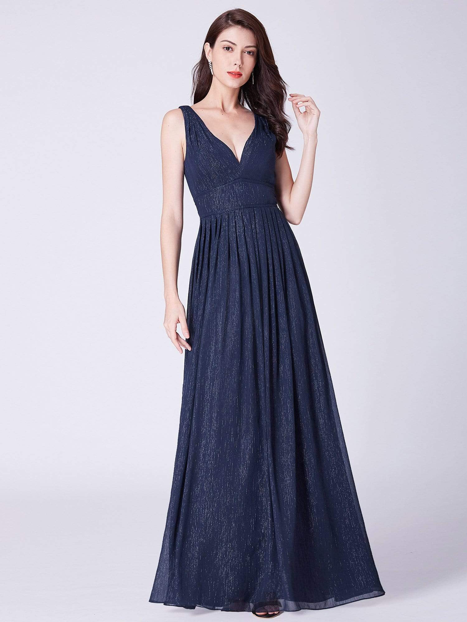 Color=Navy Blue | V Neck Long Formal Maxi Dress-Navy Blue 5 Color=Navy Blue | V Neck Long Formal Maxi Dress-Navy Blue 5