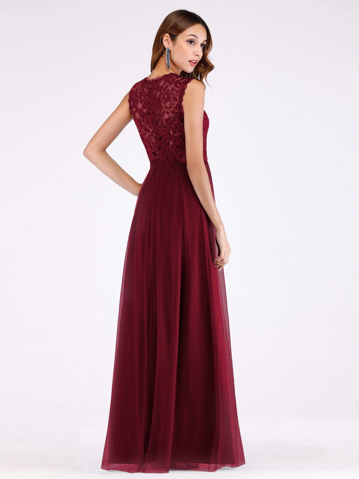 Color=Burgundy | Elegant A Line V Neck Hollow Out Long Bridesmaid Dress With Lace Bodice-Burgundy 2 Color=Burgundy | Elegant A Line V Neck Hollow Out Long Bridesmaid Dress With Lace Bodice-Burgundy 2