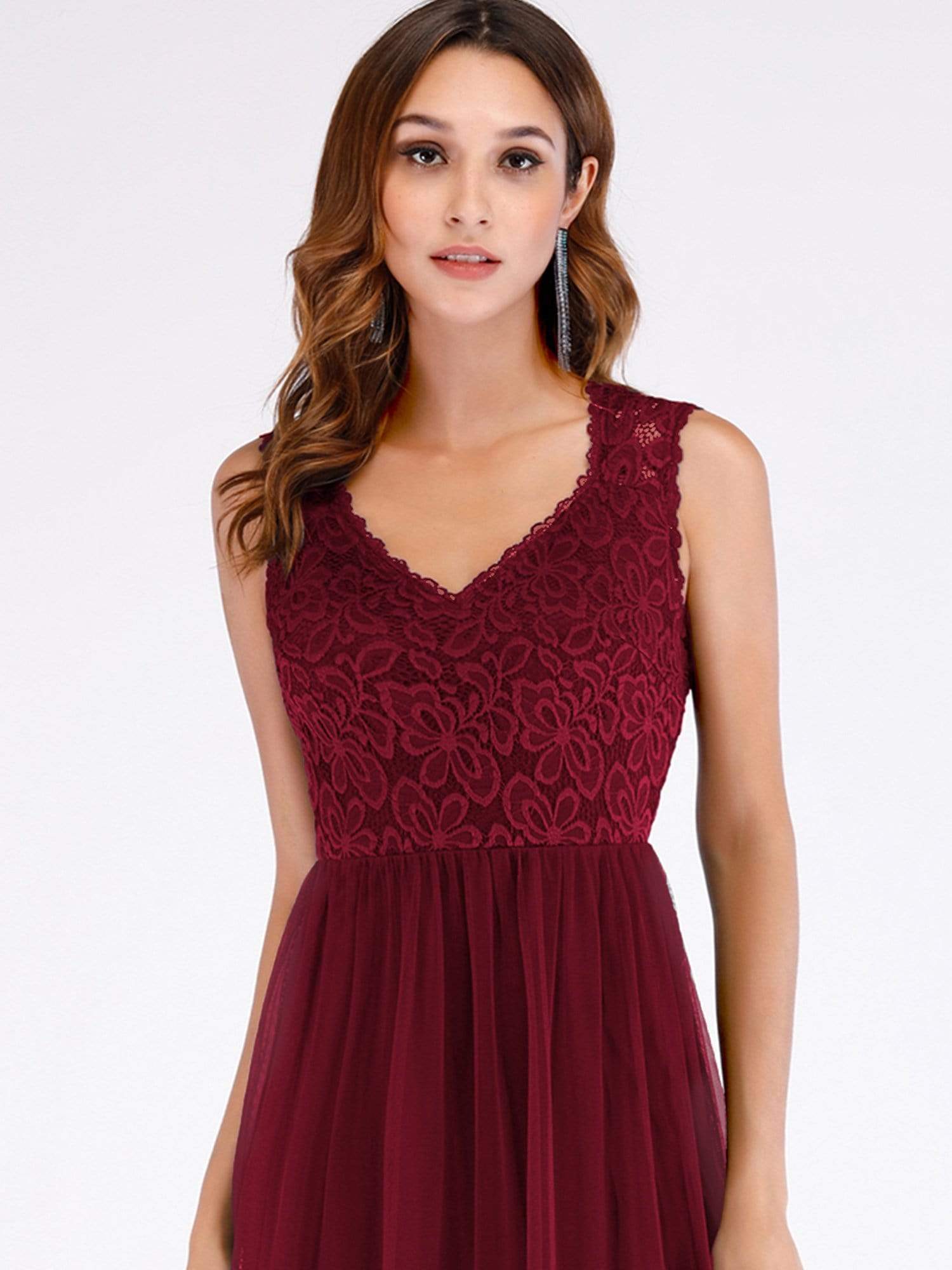 Color=Burgundy | Elegant A Line V Neck Hollow Out Long Bridesmaid Dress With Lace Bodice-Burgundy 5 Color=Burgundy | Elegant A Line V Neck Hollow Out Long Bridesmaid Dress With Lace Bodice-Burgundy 5