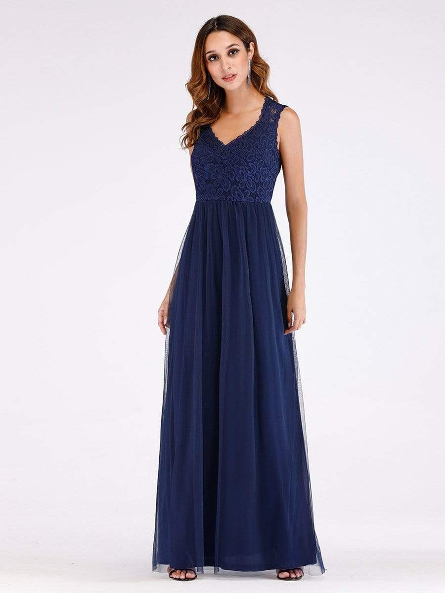 Color=Navy Blue | Elegant A Line V Neck Hollow Out Long Bridesmaid Dress With Lace Bodice-Navy Blue 8 Color=Navy Blue | Elegant A Line V Neck Hollow Out Long Bridesmaid Dress With Lace Bodice-Navy Blue 8
