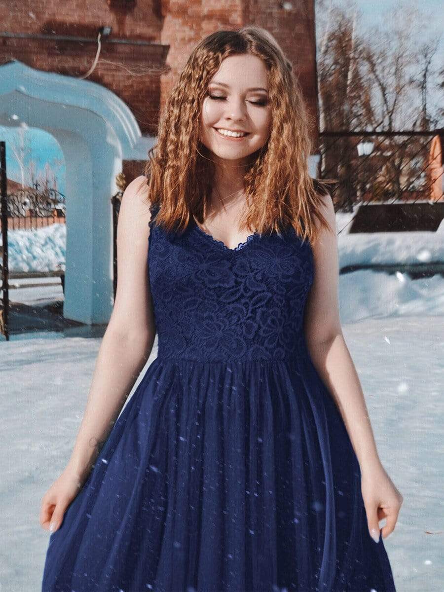 Color=Navy Blue | Elegant A Line V Neck Hollow Out Long Bridesmaid Dress With Lace Bodice-Navy Blue 4 Color=Navy Blue | Elegant A Line V Neck Hollow Out Long Bridesmaid Dress With Lace Bodice-Navy Blue 4