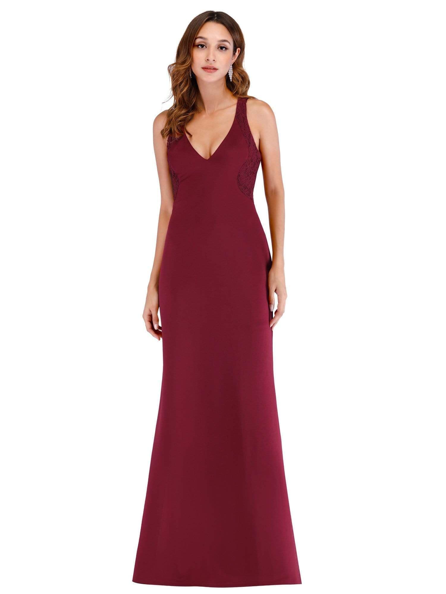 Color=Burgundy | Sexy Floor Length V Neck Fitted Formal Dress-Burgundy 2 Color=Burgundy | Sexy Floor Length V Neck Fitted Formal Dress-Burgundy 2