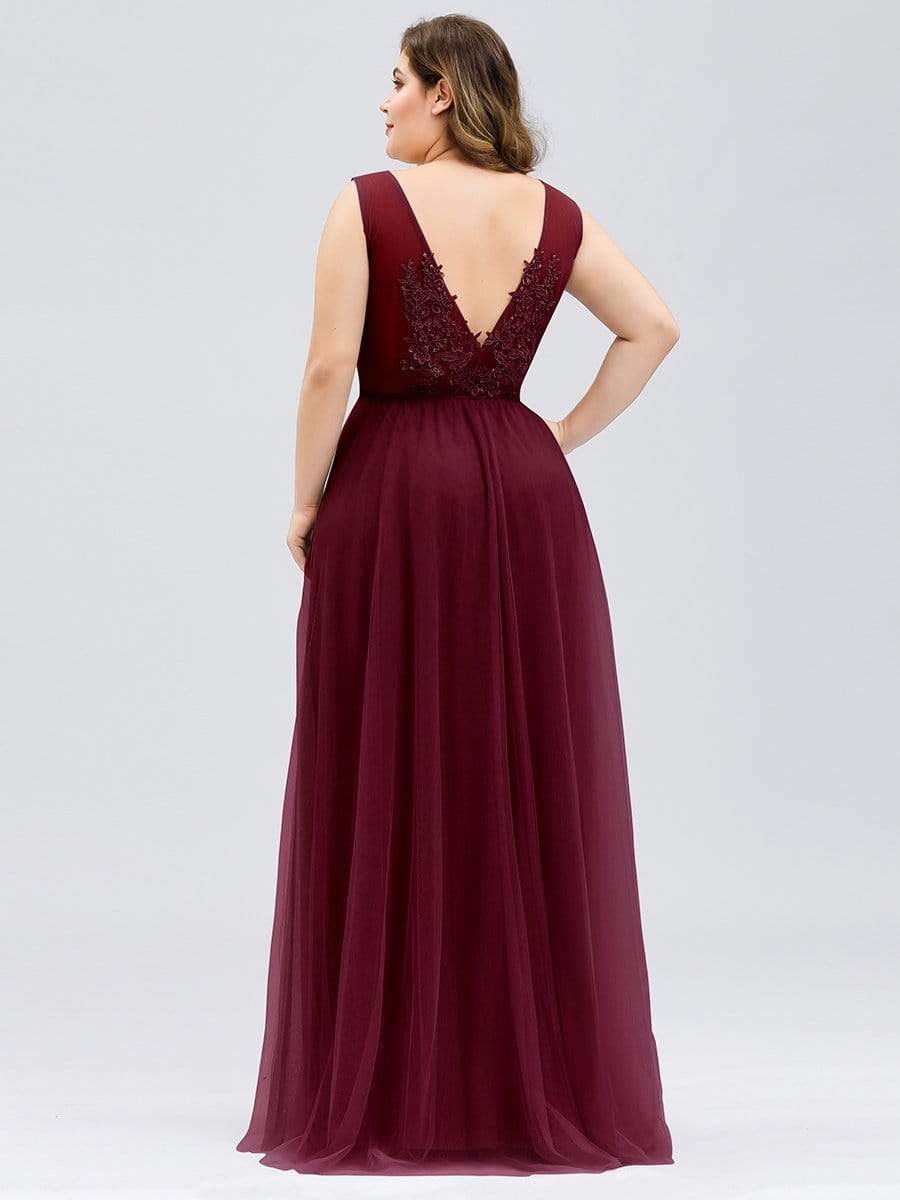 COLOR=Burgundy | Maxi Long Elegant Ethereal Tulle Evening Dresses-Burgundy 2