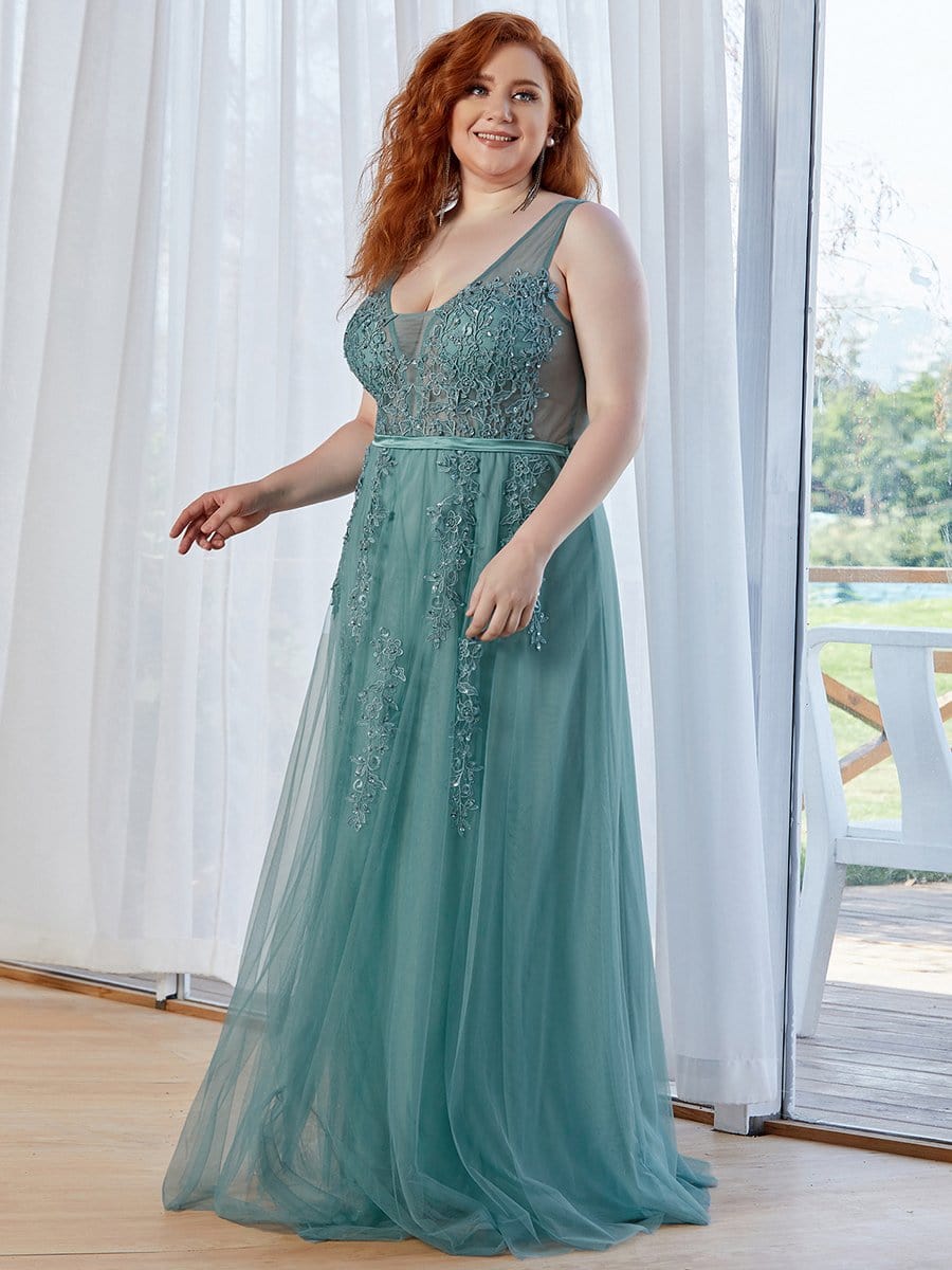 COLOR=Dusty Blue | Maxi Long Elegant Ethereal Plus Size Tulle Evening Dresses-Dusty Blue 3 COLOR=Dusty Blue | Maxi Long Elegant Ethereal Plus Size Tulle Evening Dresses-Dusty Blue 3