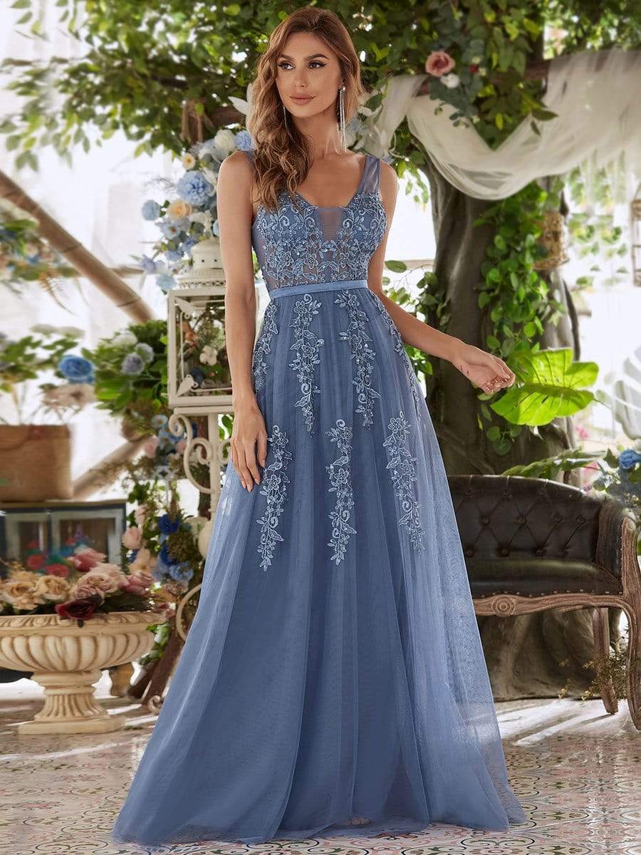 COLOR=Dusty Navy | Maxi Long Elegant Ethereal Tulle Evening Dresses-Dusty Navy 1 COLOR=Dusty Navy | Maxi Long Elegant Ethereal Tulle Evening Dresses-Dusty Navy 1