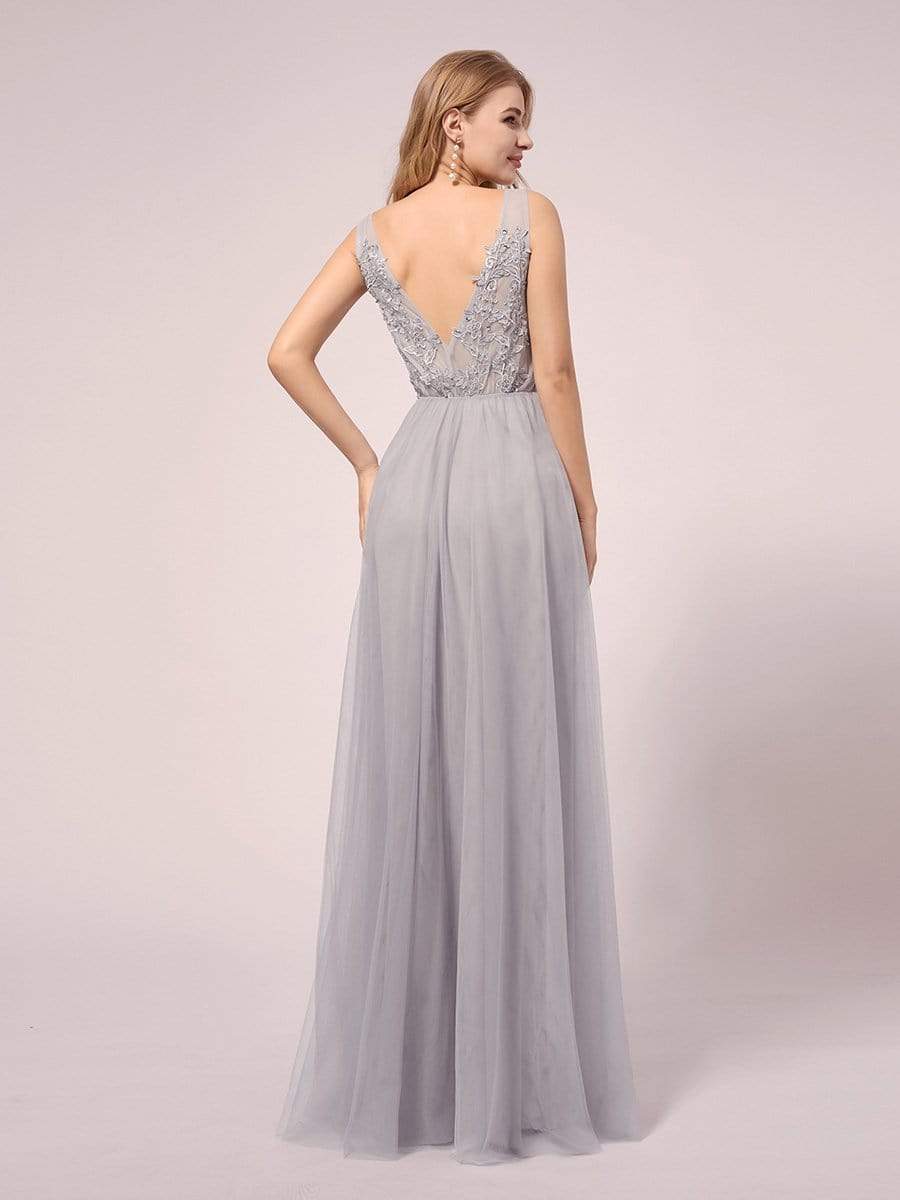COLOR=Grey | Sexy See through Applique Tulle Maternity Dresses-Grey 3 COLOR=Grey | Sexy See through Applique Tulle Maternity Dresses-Grey 3