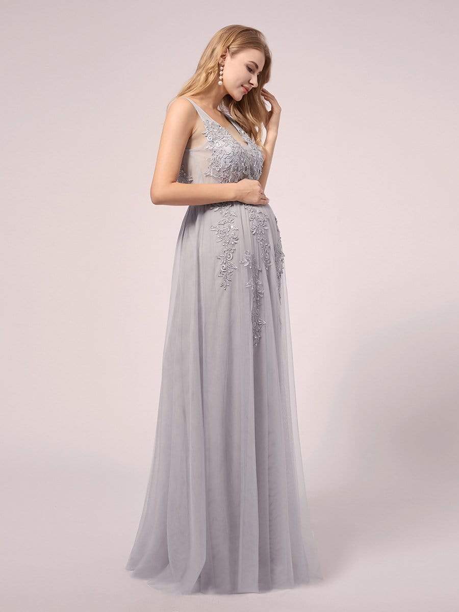 COLOR=Grey | Sexy See through Applique Tulle Maternity Dresses-Grey 4 COLOR=Grey | Sexy See through Applique Tulle Maternity Dresses-Grey 4