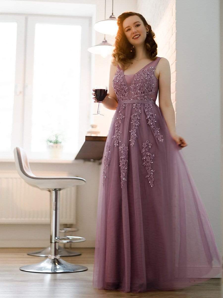 COLOR=Purple Orchid | Maxi Long Elegant Ethereal Tulle Evening Dresses-Purple Orchid 7