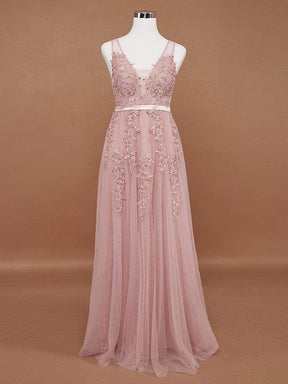 COLOR=Pink | Maxi Long Elegant Ethereal Tulle Evening Dresses-Pink 6